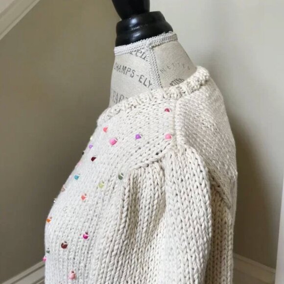 NWT Vero Alfie Sidra Sweater Womens Medium Cream Beaded Crew Neck Anthropologie - Picture 9 of 11